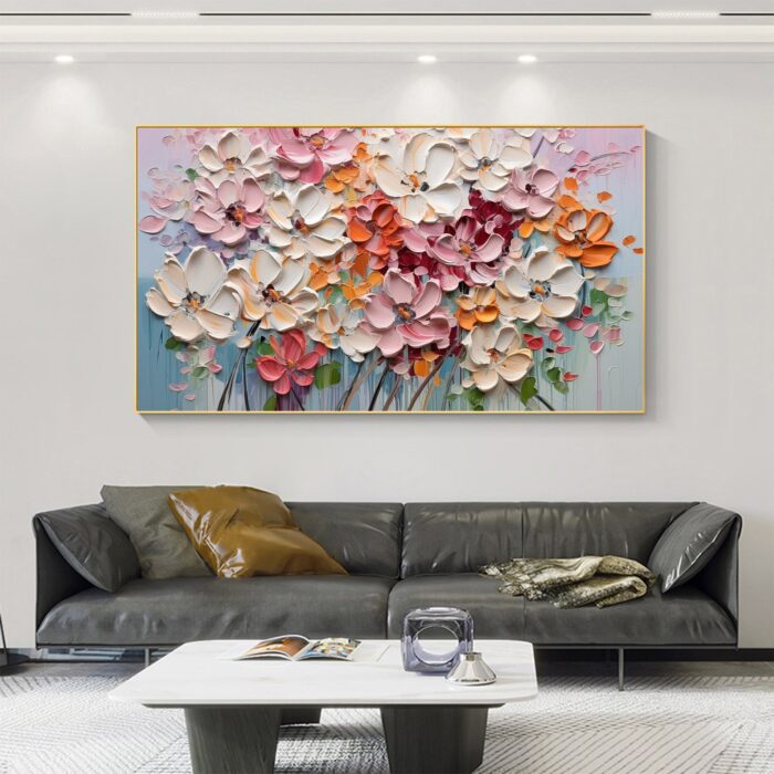 Hand Painted White Flower Texture Painting on Canvas Thick Oil Flower Painting Large Floral Painting Living Room Wall Decor - Image 3