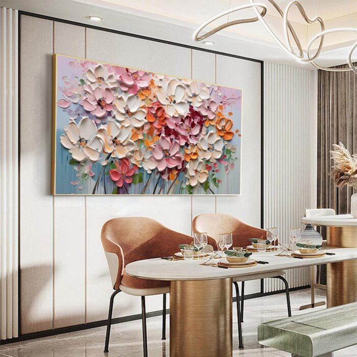 Hand Painted White Flower Texture Painting on Canvas Thick Oil Flower Painting Large Floral Painting Living Room Wall Decor - Image 8