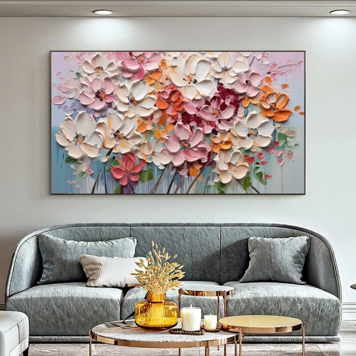 Hand Painted White Flower Texture Painting on Canvas Thick Oil Flower Painting Large Floral Painting Living Room Wall Decor - Image 6
