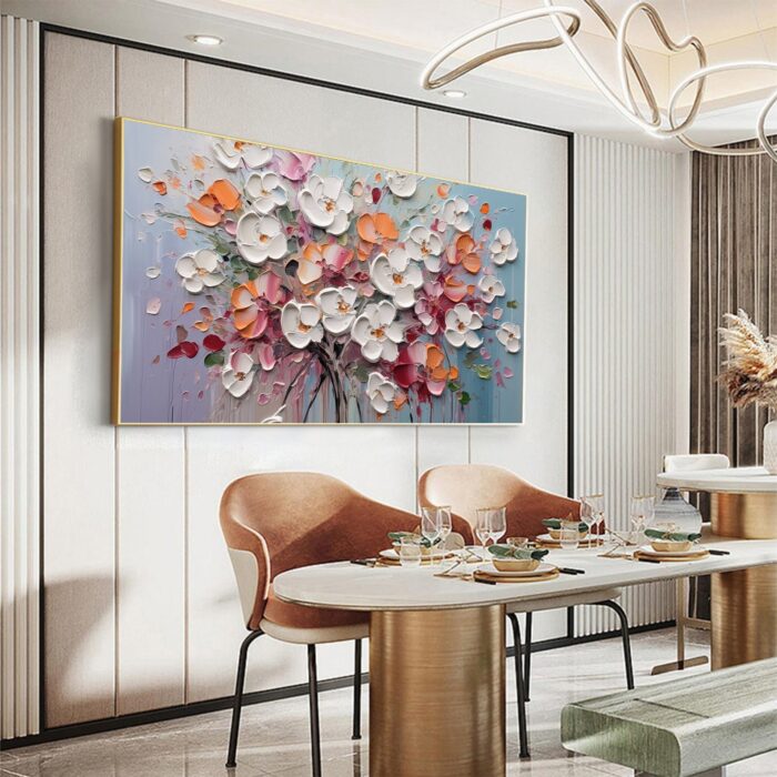Large 3D Flowers Canvas Art White Floral Texture Oil Painting Blooms Flower Painting Home Office Wall Decor - Image 9