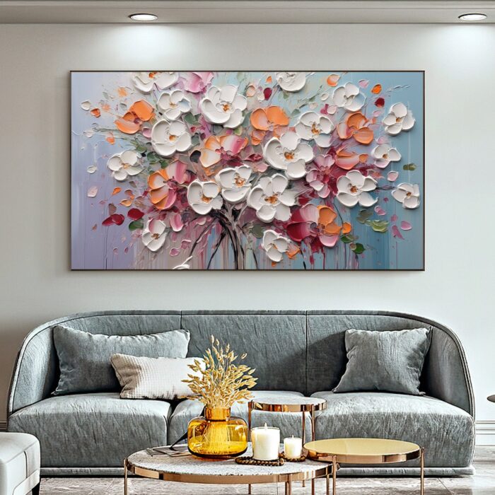 Large 3D Flowers Canvas Art White Floral Texture Oil Painting Blooms Flower Painting Home Office Wall Decor