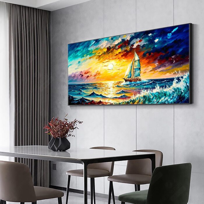 Navigation Canvas Wall Art Original Ship Painting Colorful Textured Artwork for Bedroom Living Room - Image 7