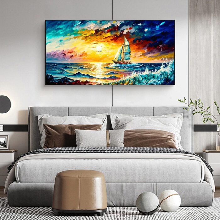 Navigation Canvas Wall Art Original Ship Painting Colorful Textured Artwork for Bedroom Living Room - Image 4