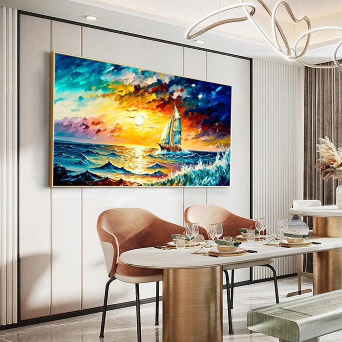 Navigation Canvas Wall Art Original Ship Painting Colorful Textured Artwork for Bedroom Living Room - Image 6