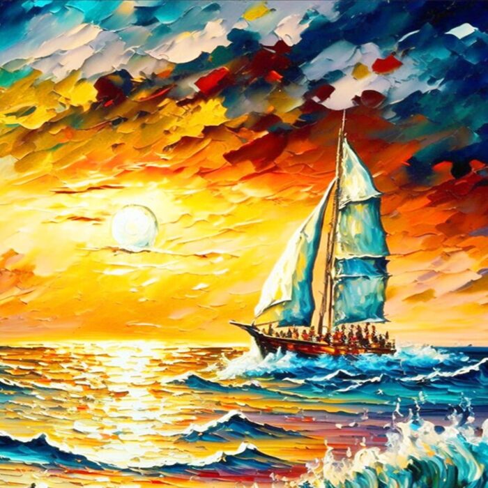 Navigation Canvas Wall Art Original Ship Painting Colorful Textured Artwork for Bedroom Living Room - Image 2