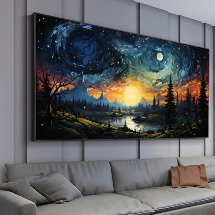 Night Wild Painting on Canvas Starry Night Forest Lost in The Stars Wall Art Canvas Painting for Living Room Bedroom Decor - Image 9