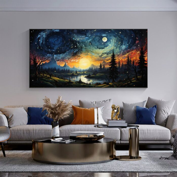 Night Wild Painting on Canvas Starry Night Forest Lost in The Stars Wall Art Canvas Painting for Living Room Bedroom Decor - Image 6