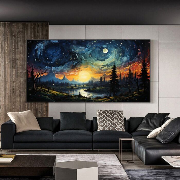 Night Wild Painting on Canvas Starry Night Forest Lost in The Stars Wall Art Canvas Painting for Living Room Bedroom Decor