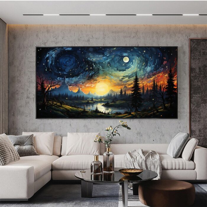 Night Wild Painting on Canvas Starry Night Forest Lost in The Stars Wall Art Canvas Painting for Living Room Bedroom Decor - Image 3