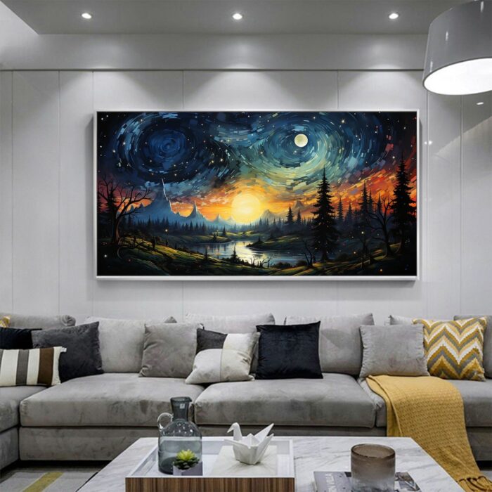 Night Wild Painting on Canvas Starry Night Forest Lost in The Stars Wall Art Canvas Painting for Living Room Bedroom Decor - Image 5