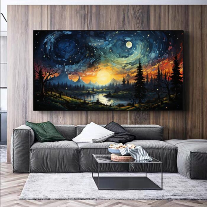 Night Wild Painting on Canvas Starry Night Forest Lost in The Stars Wall Art Canvas Painting for Living Room Bedroom Decor - Image 4