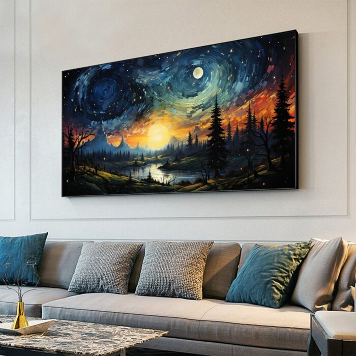 Night Wild Painting on Canvas Starry Night Forest Lost in The Stars Wall Art Canvas Painting for Living Room Bedroom Decor - Image 8