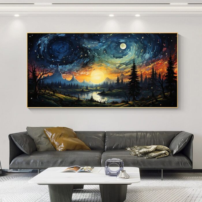 Night Wild Painting on Canvas Starry Night Forest Lost in The Stars Wall Art Canvas Painting for Living Room Bedroom Decor - Image 7