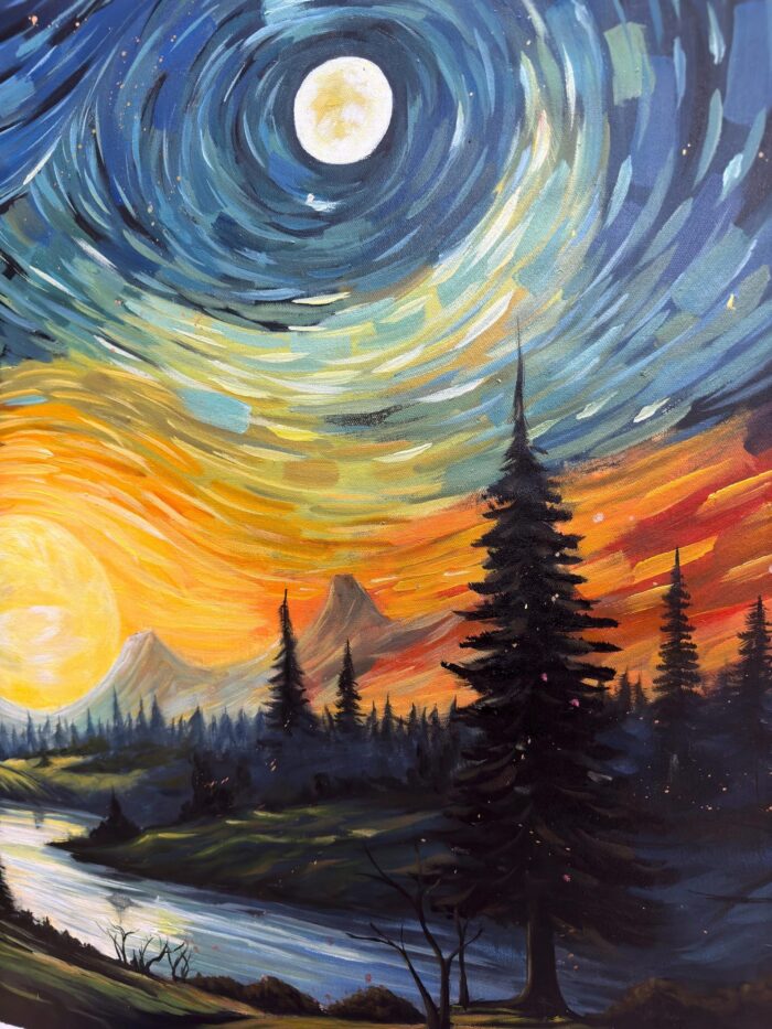 Night Wild Painting on Canvas Starry Night Forest Lost in The Stars Wall Art Canvas Painting for Living Room Bedroom Decor - Image 2