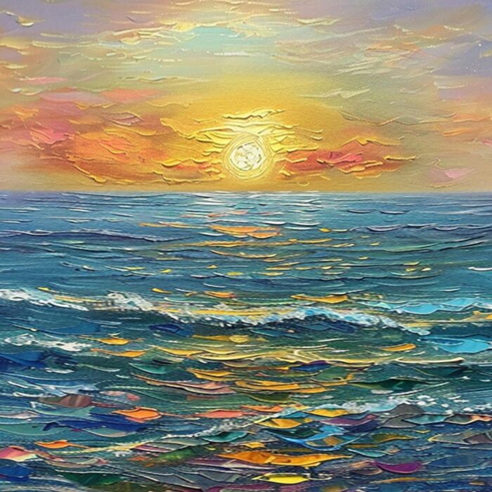 Ocean Sunrise Wall Art Sea Sunrise Art Blue Ocean Canvas Wave Painting For Home Office Decorations - Image 2