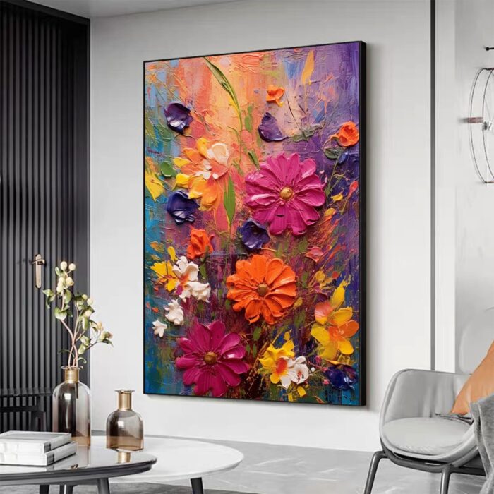 Hand Painted Pink Yellow Daisy Canvas Wall Art Vertical Wild Daisy Flower Canvas Painting Decor Rest Room - Image 9