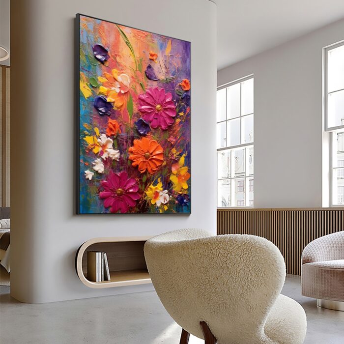 Hand Painted Pink Yellow Daisy Canvas Wall Art Vertical Wild Daisy Flower Canvas Painting Decor Rest Room - Image 8
