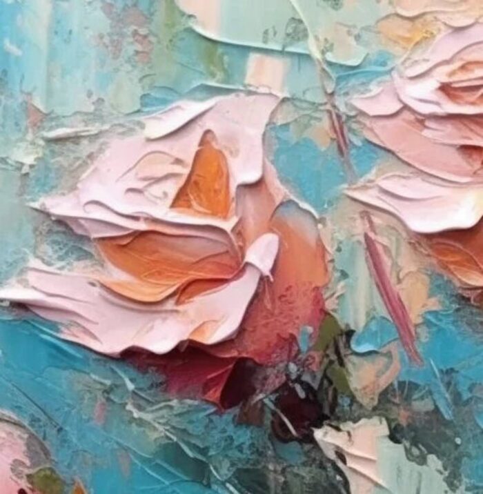 Pink Rose Wall Art Paintings Green Leaf Painting on Canvas Original Floral Oil Painting Wall Decor For Bedroom - Image 2
