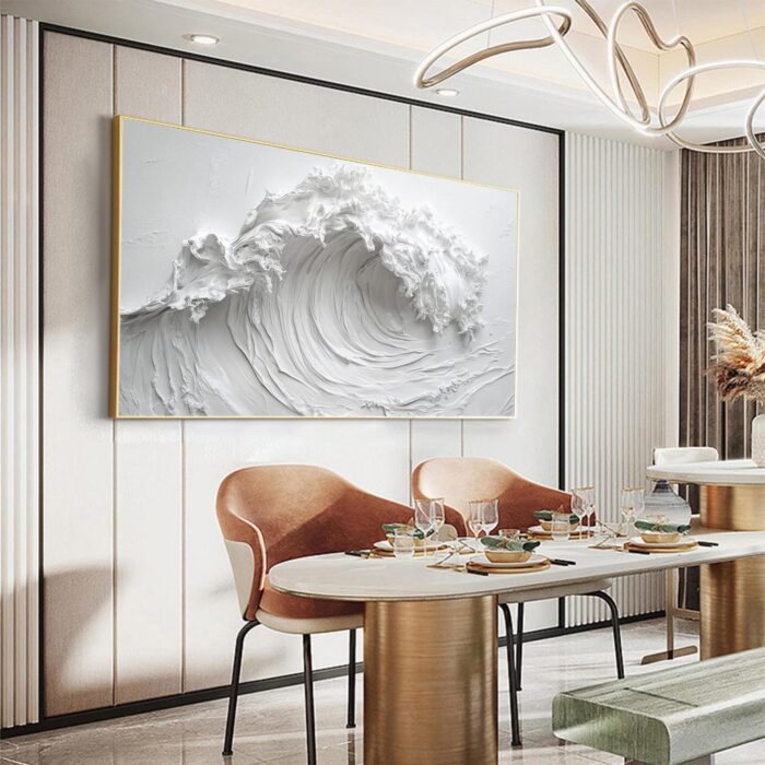 Texture White Wave Painting Surf Wave Canvas Painting Abstract Ocean Canvas Art Original Minimalist White Art Painting Large Wave Canvas Wall Decor - Image 8