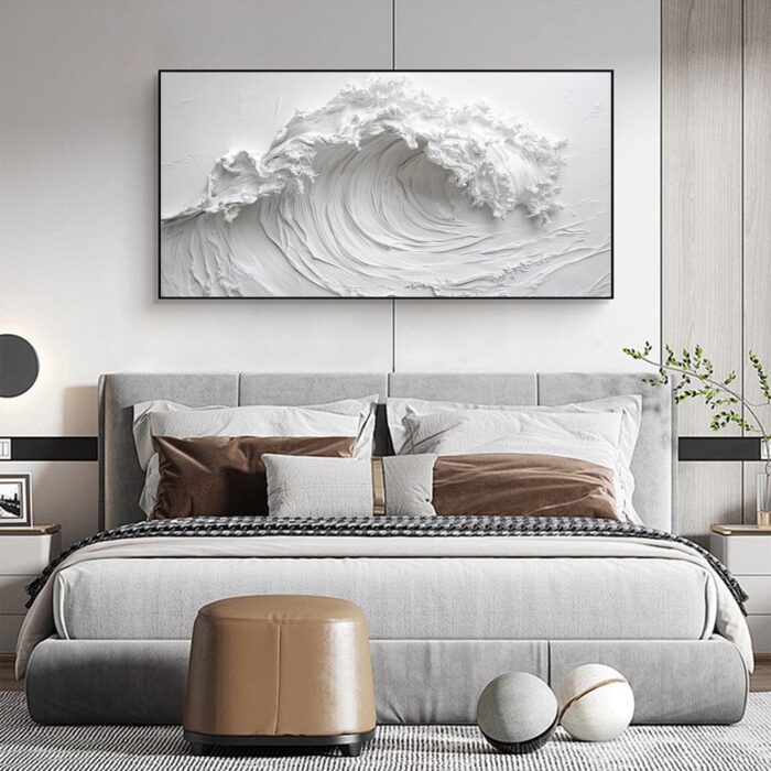 Texture White Wave Painting Surf Wave Canvas Painting Abstract Ocean Canvas Art Original Minimalist White Art Painting Large Wave Canvas Wall Decor - Image 6