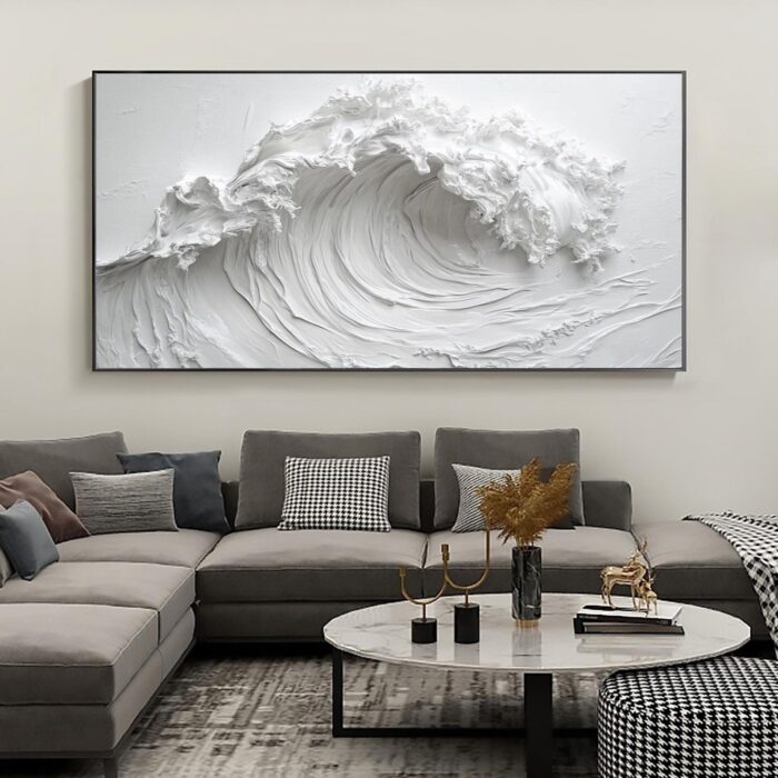Texture White Wave Painting Surf Wave Canvas Painting Abstract Ocean Canvas Art Original Minimalist White Art Painting Large Wave Canvas Wall Decor - Image 5