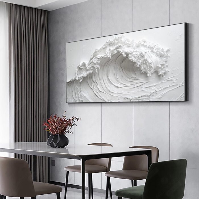 Texture White Wave Painting Surf Wave Canvas Painting Abstract Ocean Canvas Art Original Minimalist White Art Painting Large Wave Canvas Wall Decor - Image 9