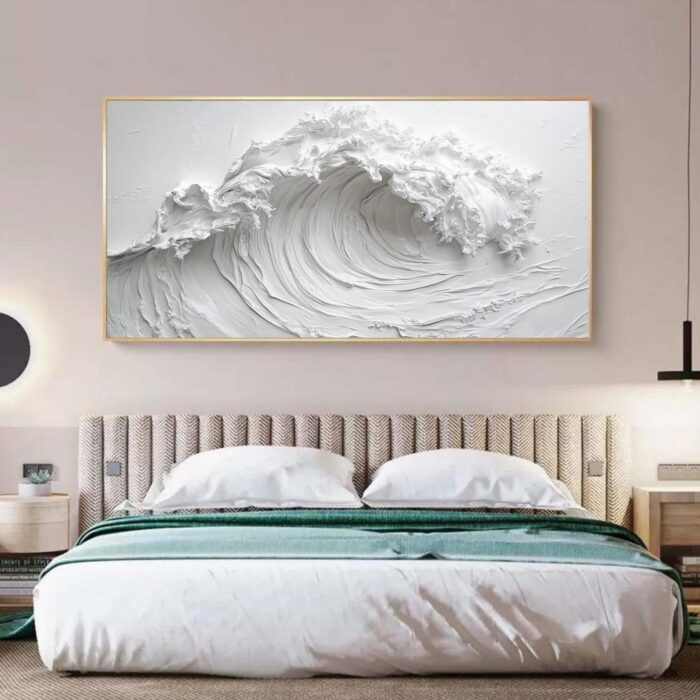Texture White Wave Painting Surf Wave Canvas Painting Abstract Ocean Canvas Art Original Minimalist White Art Painting Large Wave Canvas Wall Decor - Image 7