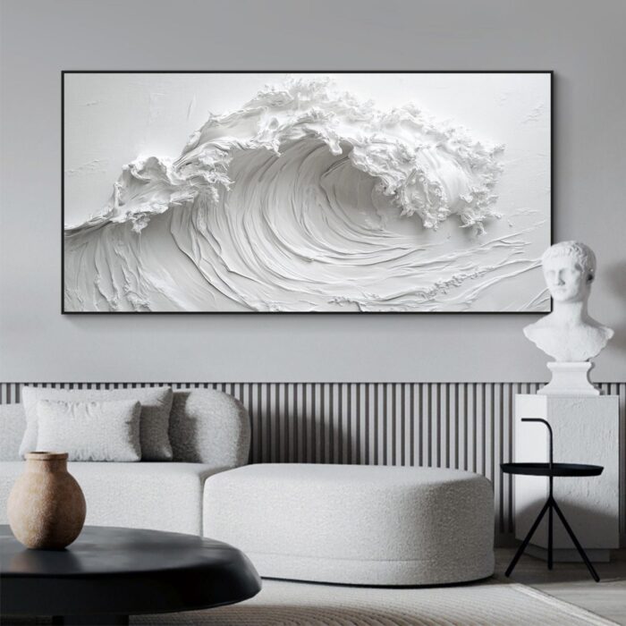 Texture White Wave Painting Surf Wave Canvas Painting Abstract Ocean Canvas Art Original Minimalist White Art Painting Large Wave Canvas Wall Decor