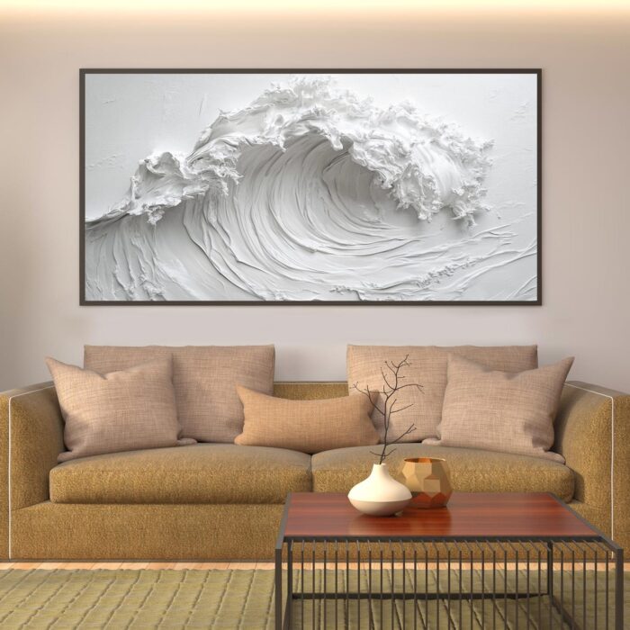 Texture White Wave Painting Surf Wave Canvas Painting Abstract Ocean Canvas Art Original Minimalist White Art Painting Large Wave Canvas Wall Decor - Image 3
