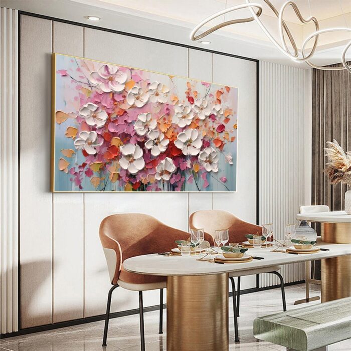 White And Pink Flower Oil Painting 100% Hand Painted  3D Texture Thick Floral Flower Painting Palette Knife Oil Painting On Canvas Decor for Living Room Bedroom  Office Restaurant - Image 8