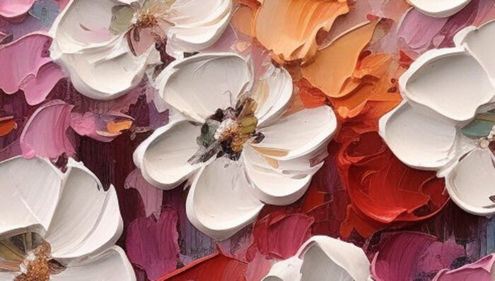 White And Pink Flower Oil Painting 100% Hand Painted  3D Texture Thick Floral Flower Painting Palette Knife Oil Painting On Canvas Decor for Living Room Bedroom  Office Restaurant - Image 2