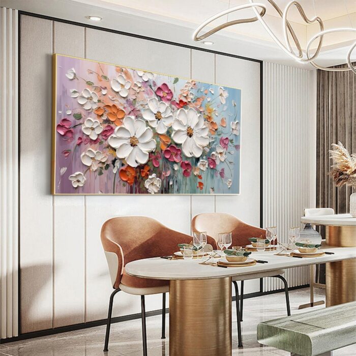 White Texture Flower Oil Painting on Canvas Extra Large WhiteFlower Painting Original Pink Floral Painting Custom Living Room Home Decor - Image 9