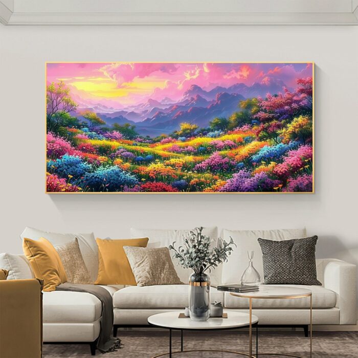 All Over The Mountains Colorful Wildflower Canvas Wall Art Floral Wildflowers Wall Decor Pink Sunset Wall Art Paintings - Image 3