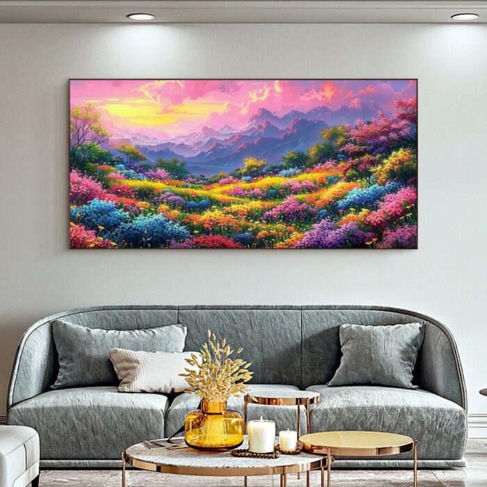 All Over The Mountains Colorful Wildflower Canvas Wall Art Floral Wildflowers Wall Decor Pink Sunset Wall Art Paintings - Image 4