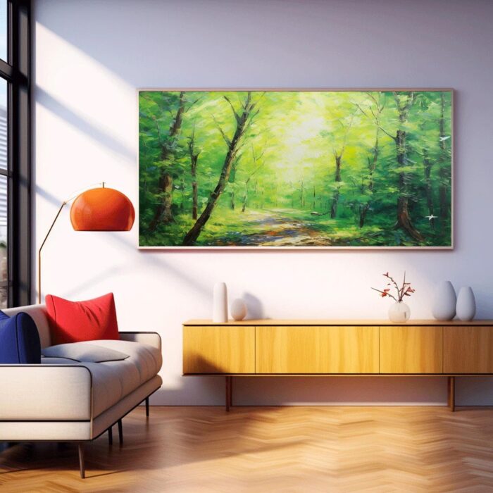 Green Forest Canvas Wall Art Trail in Forest Oil Painting Green Forest Trees on Canvas Large Painting Home Decor - Image 5