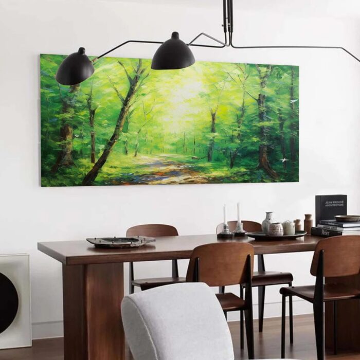 Green Forest Canvas Wall Art Trail in Forest Oil Painting Green Forest Trees on Canvas Large Painting Home Decor - Image 7