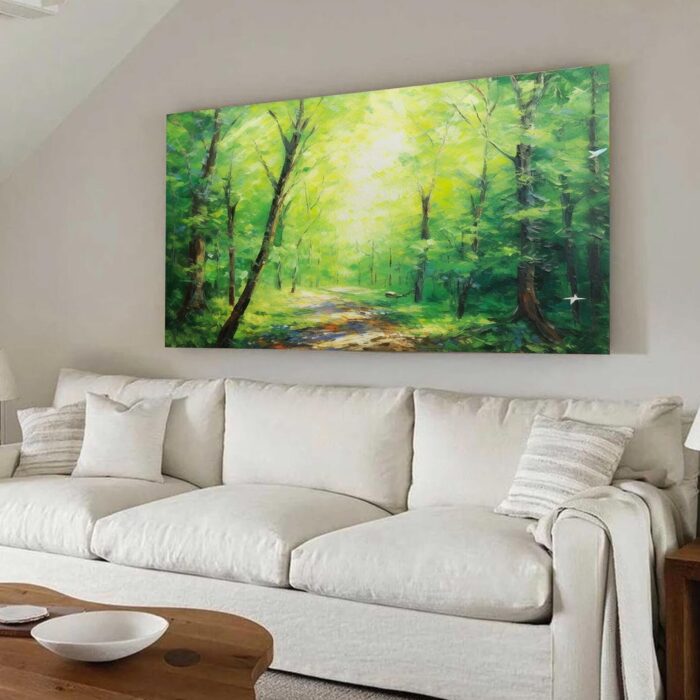 Green Forest Canvas Wall Art Trail in Forest Oil Painting Green Forest Trees on Canvas Large Painting Home Decor - Image 8
