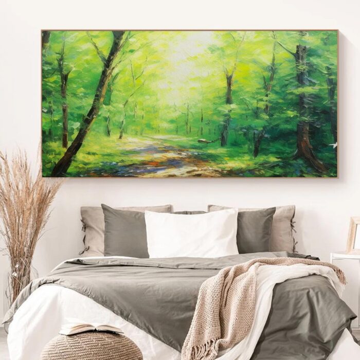 Green Forest Canvas Wall Art Trail in Forest Oil Painting Green Forest Trees on Canvas Large Painting Home Decor - Image 6