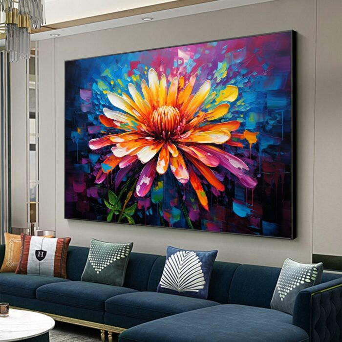 Hand Painted Blooming Flower Oil Painting Colorful Flower Painting on Canvas Large Flower Wall Art for Living Room Bedroom - Image 7