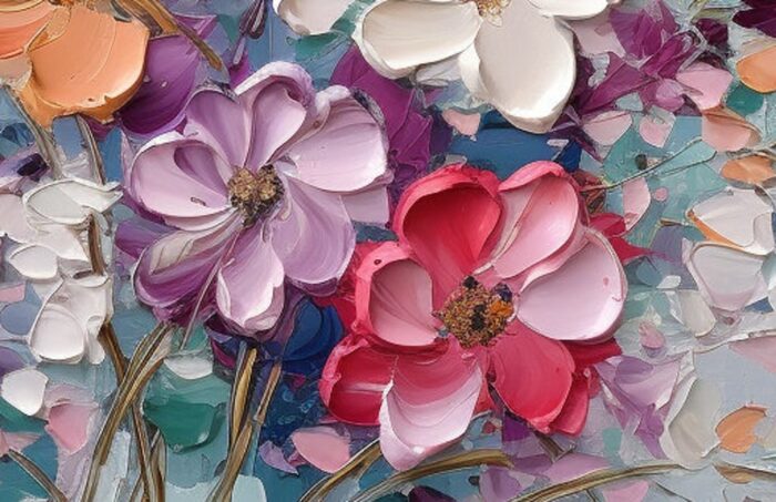 Original Purple White Floral Canvas Wall Art Flowers Wildflowers Oil Painting on Canvas Large Square Flowers Painting for Dining Room - Image 2