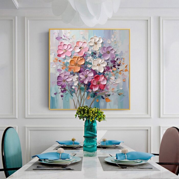 Original Purple White Floral Canvas Wall Art Flowers Wildflowers Oil Painting on Canvas Large Square Flowers Painting for Dining Room - Image 7